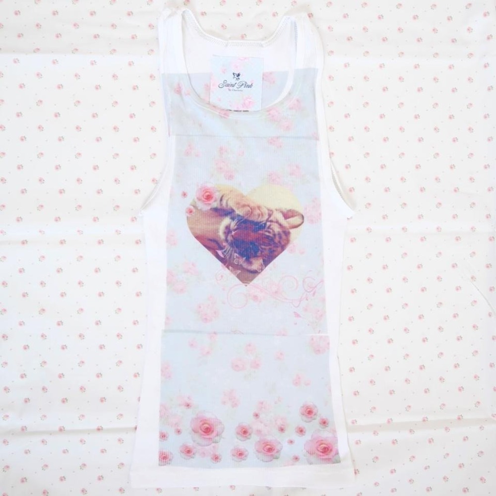 y2k tiger heart graphic tank top floral overlay double strap cami